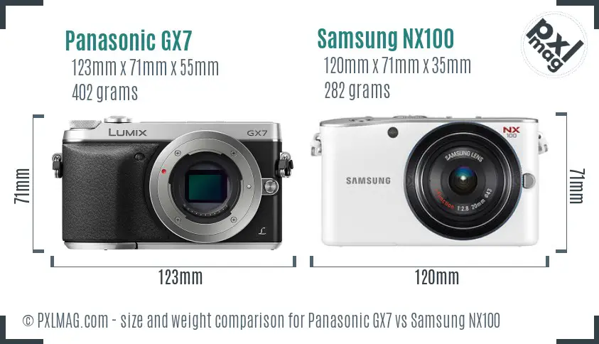 Panasonic GX7 vs Samsung NX100 size comparison