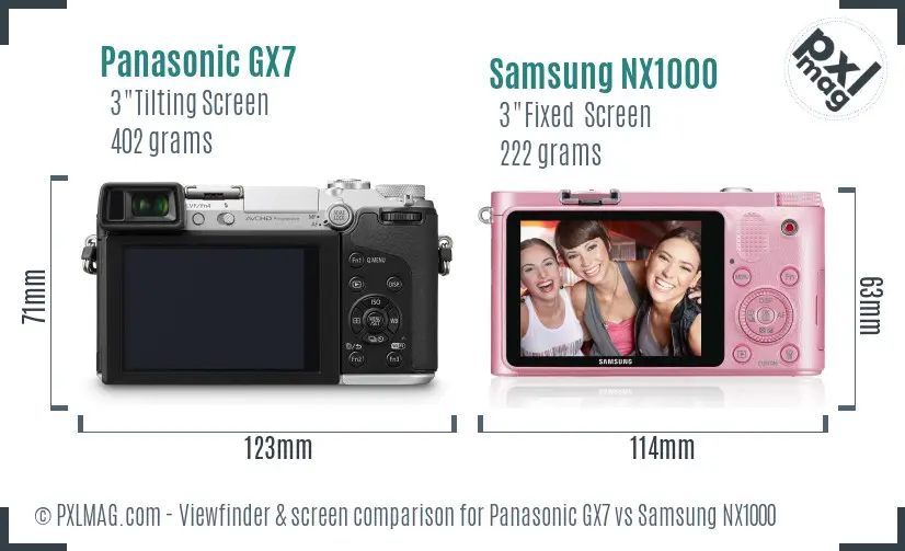 Panasonic GX7 vs Samsung NX1000 Screen and Viewfinder comparison