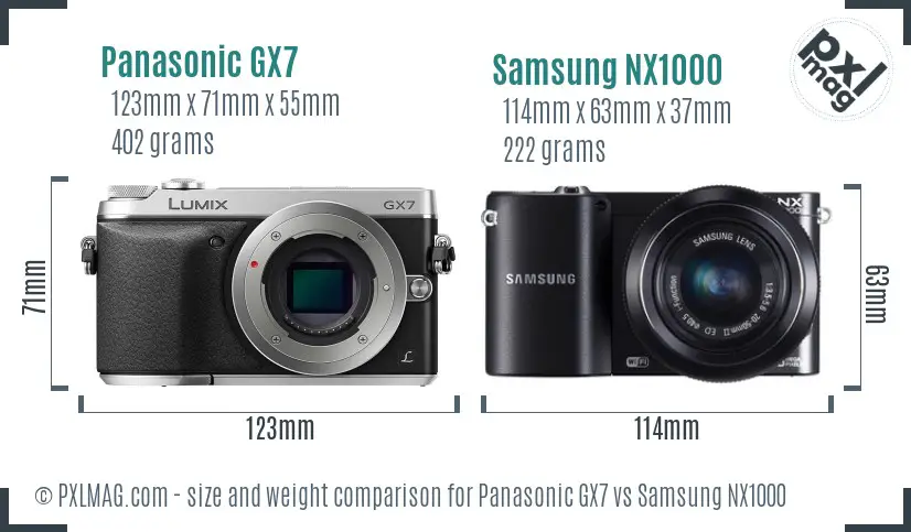 Panasonic GX7 vs Samsung NX1000 size comparison