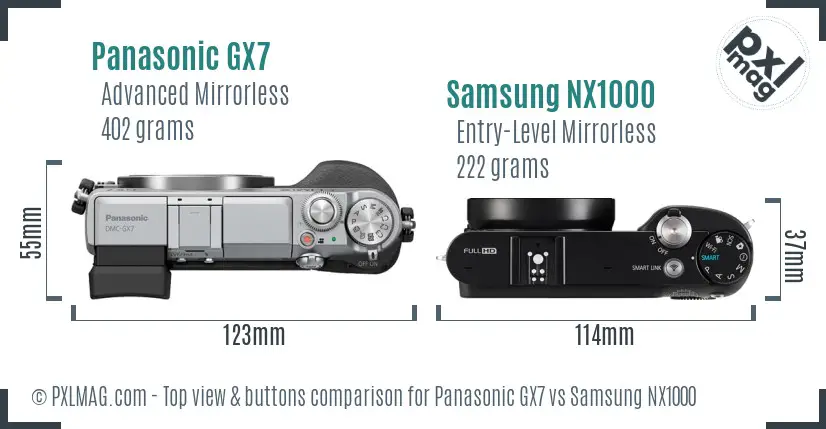 Panasonic GX7 vs Samsung NX1000 top view buttons comparison