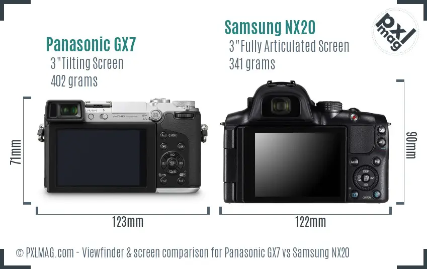 Panasonic GX7 vs Samsung NX20 Screen and Viewfinder comparison