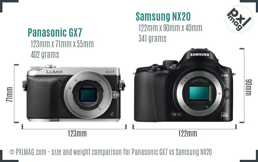 Panasonic GX7 vs Samsung NX20 size comparison