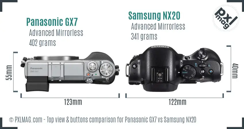 Panasonic GX7 vs Samsung NX20 top view buttons comparison