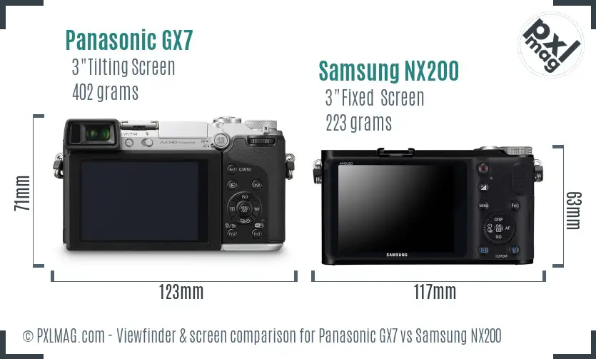 Panasonic GX7 vs Samsung NX200 Screen and Viewfinder comparison
