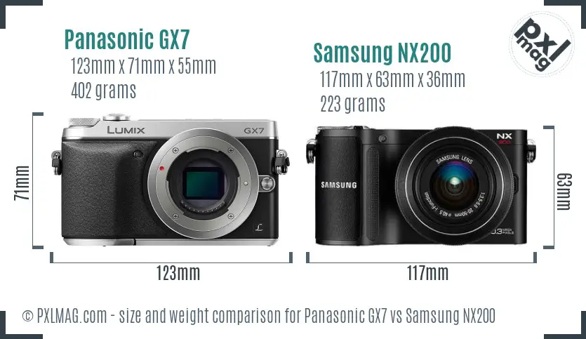 Panasonic GX7 vs Samsung NX200 size comparison Panasonic GX7 vs Samsung NX200 size comparison