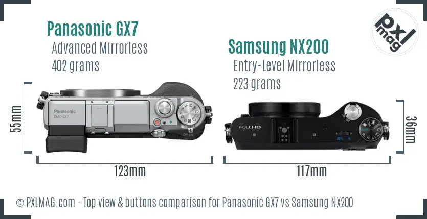 Panasonic GX7 vs Samsung NX200 top view buttons comparison