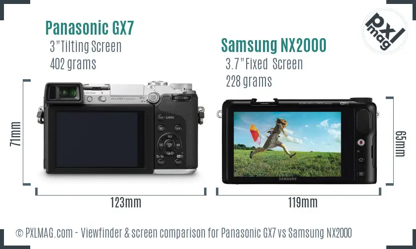 Panasonic GX7 vs Samsung NX2000 Screen and Viewfinder comparison