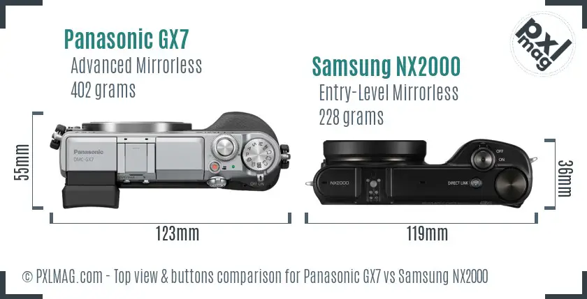 Panasonic GX7 vs Samsung NX2000 top view buttons comparison