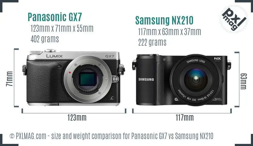 Panasonic GX7 vs Samsung NX210 size comparison