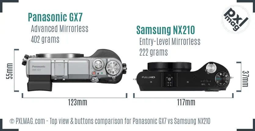 Panasonic GX7 vs Samsung NX210 top view buttons comparison