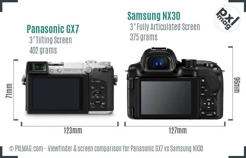 Panasonic GX7 vs Samsung NX30 Screen and Viewfinder comparison