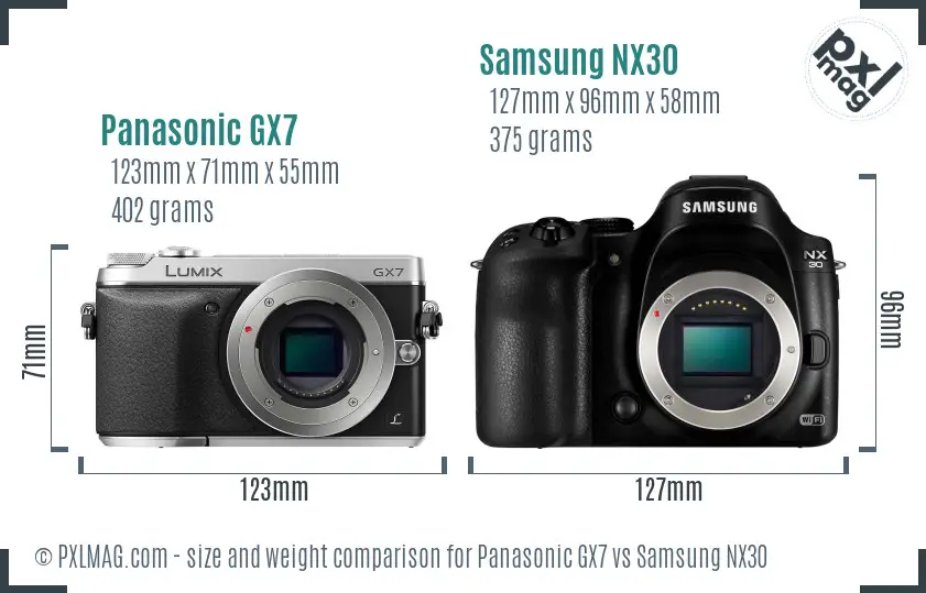 Panasonic GX7 vs Samsung NX30 size comparison