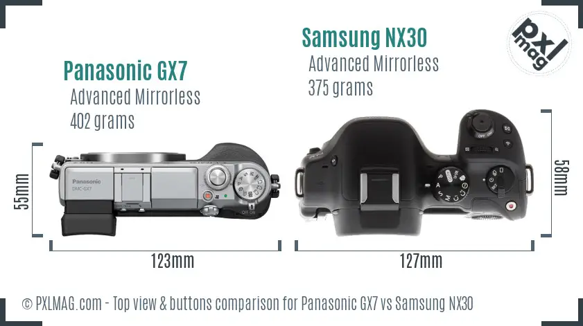 Panasonic GX7 vs Samsung NX30 top view buttons comparison