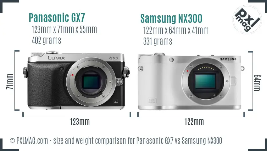 Panasonic GX7 vs Samsung NX300 size comparison