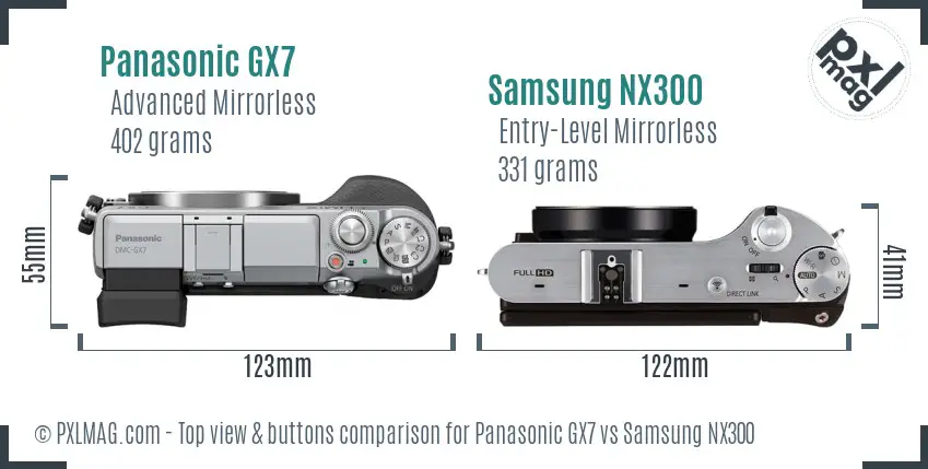 Panasonic GX7 vs Samsung NX300 top view buttons comparison