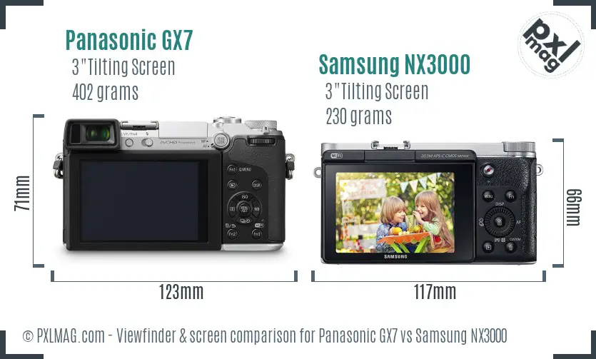 Panasonic GX7 vs Samsung NX3000 Screen and Viewfinder comparison