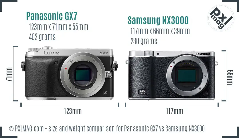 Panasonic GX7 vs Samsung NX3000 size comparison