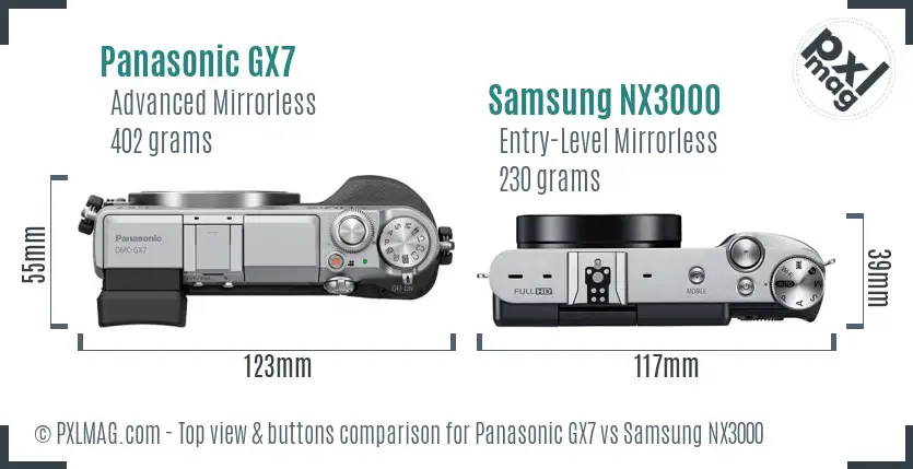 Panasonic GX7 vs Samsung NX3000 top view buttons comparison