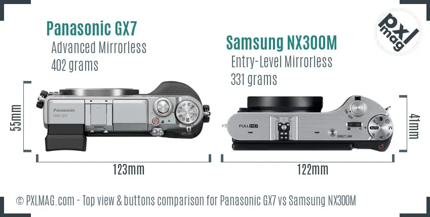 Panasonic GX7 vs Samsung NX300M top view buttons comparison