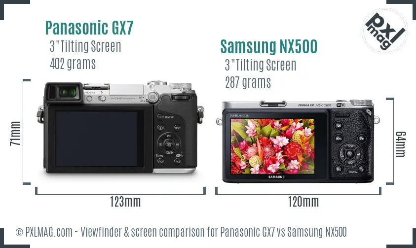 Panasonic GX7 vs Samsung NX500 Screen and Viewfinder comparison