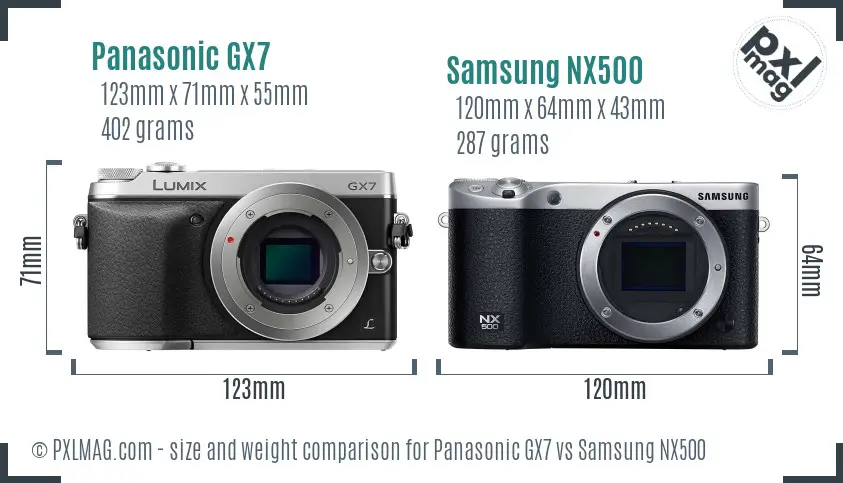 Panasonic GX7 vs Samsung NX500 size comparison