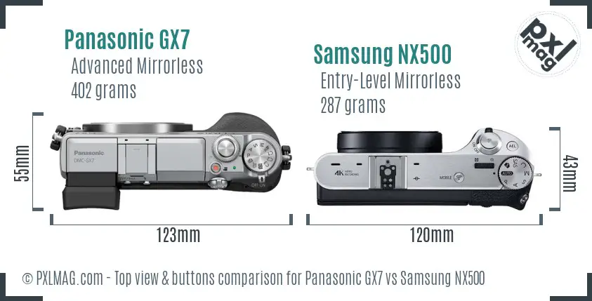 Panasonic GX7 vs Samsung NX500 top view buttons comparison