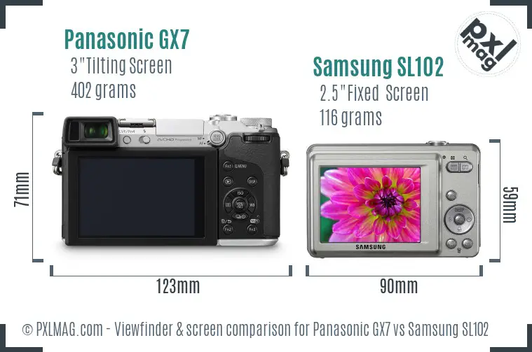 Panasonic GX7 vs Samsung SL102 Screen and Viewfinder comparison