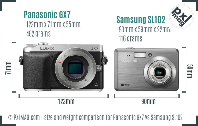 Panasonic GX7 vs Samsung SL102 size comparison