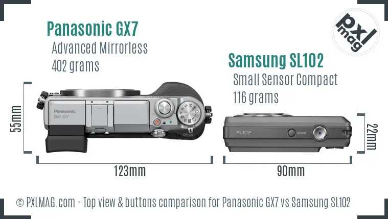 Panasonic GX7 vs Samsung SL102 top view buttons comparison