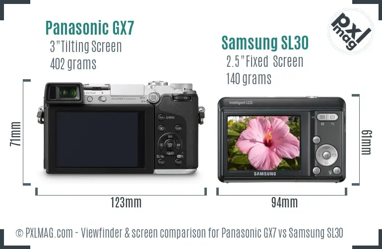 Panasonic GX7 vs Samsung SL30 Screen and Viewfinder comparison