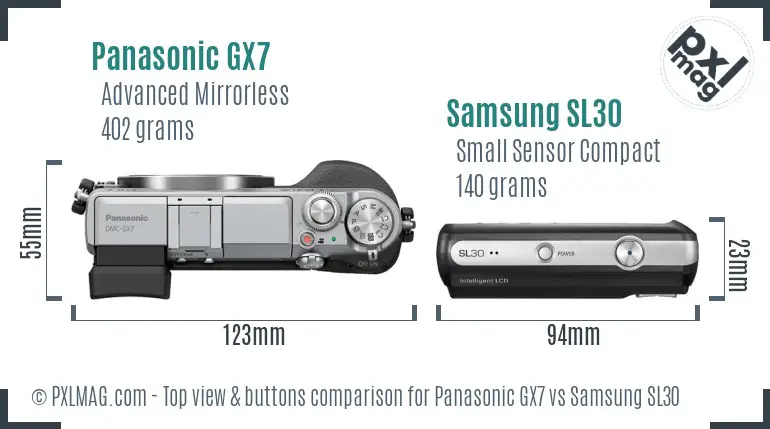 Panasonic GX7 vs Samsung SL30 top view buttons comparison