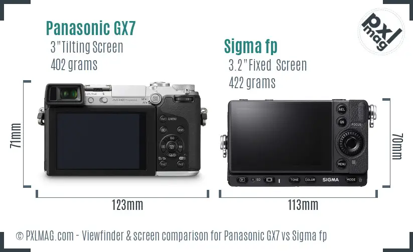 Panasonic GX7 vs Sigma fp Screen and Viewfinder comparison