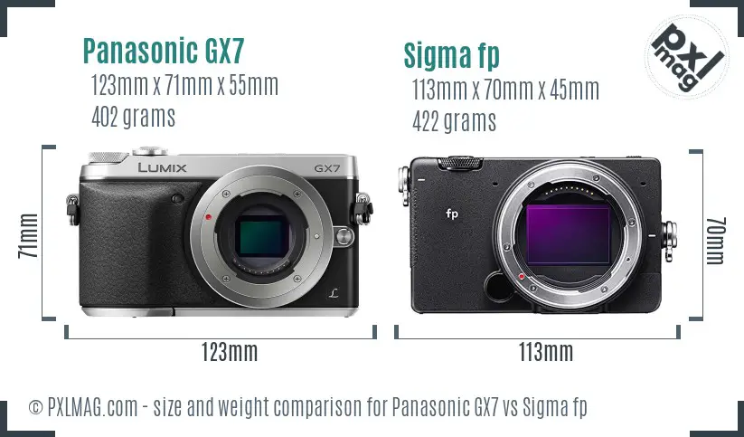 Panasonic GX7 vs Sigma fp size comparison