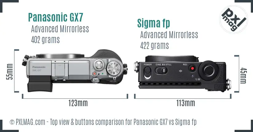 Panasonic GX7 vs Sigma fp top view buttons comparison