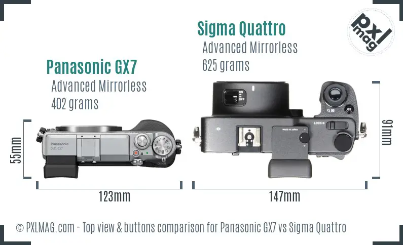Panasonic GX7 vs Sigma Quattro top view buttons comparison Panasonic GX7 vs Sigma Quattro top view buttons comparison