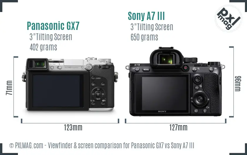 Panasonic GX7 vs Sony A7 III Screen and Viewfinder comparison