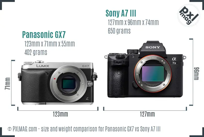 Panasonic GX7 vs Sony A7 III size comparison