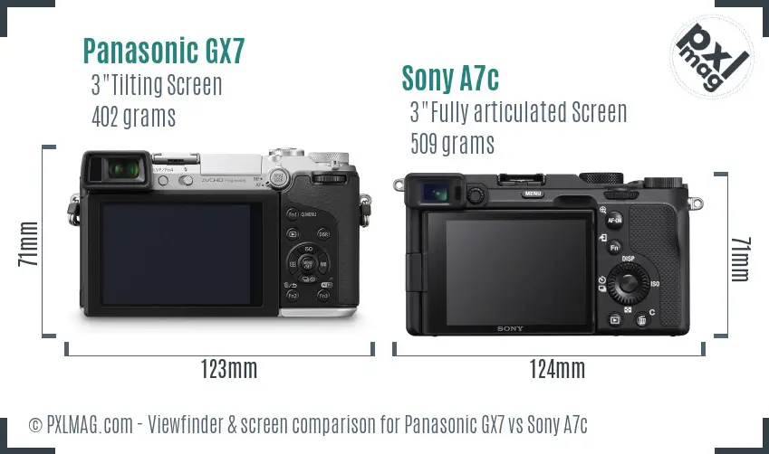 Panasonic GX7 vs Sony A7c Screen and Viewfinder comparison