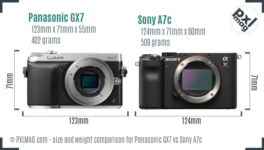 Panasonic GX7 vs Sony A7c size comparison