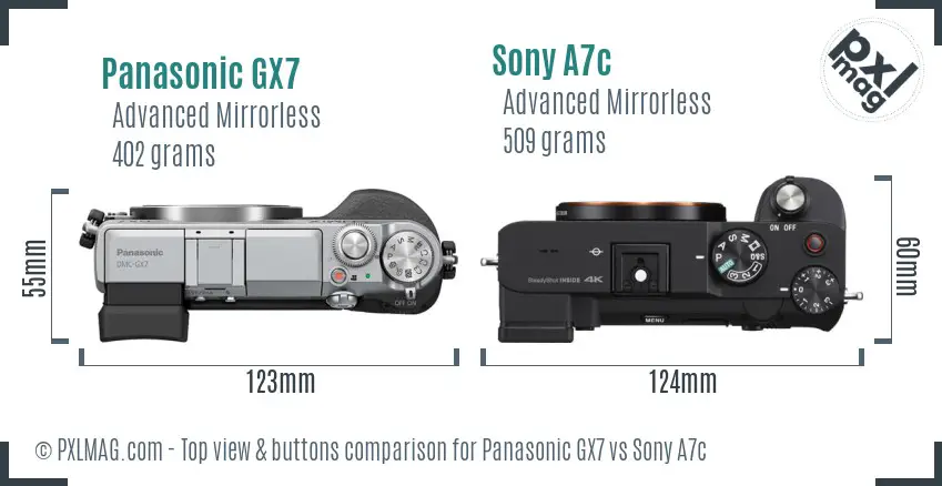 Panasonic GX7 vs Sony A7c top view buttons comparison