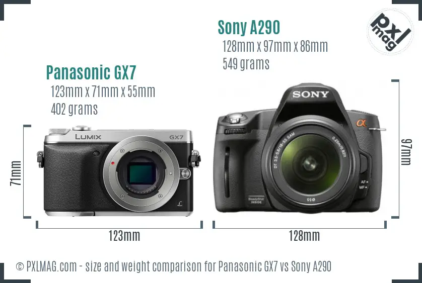 Panasonic GX7 vs Sony A290 size comparison