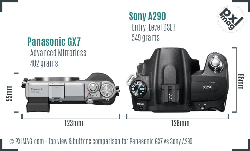 Panasonic GX7 vs Sony A290 top view buttons comparison