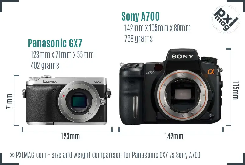 Panasonic GX7 vs Sony A700 size comparison