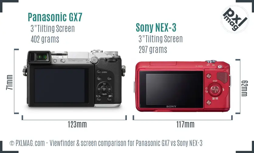 Panasonic GX7 vs Sony NEX-3 Screen and Viewfinder comparison Panasonic GX7 vs Sony NEX-3 Screen and Viewfinder comparison