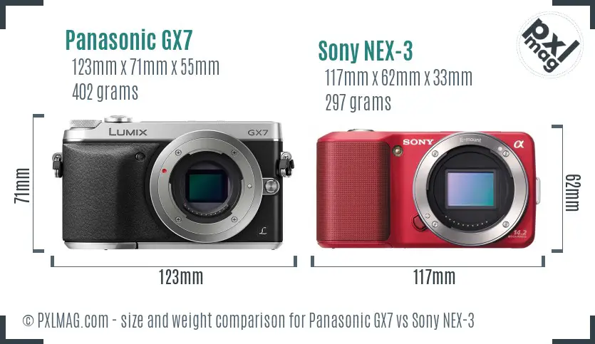 Panasonic GX7 vs Sony NEX-3 size comparison Panasonic GX7 vs Sony NEX-3 size comparison