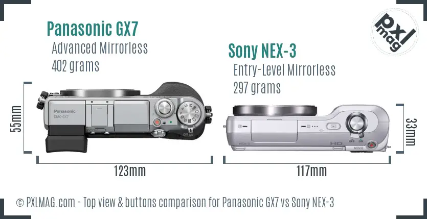 Panasonic GX7 vs Sony NEX-3 top view buttons comparison Panasonic GX7 vs Sony NEX-3 top view buttons comparison
