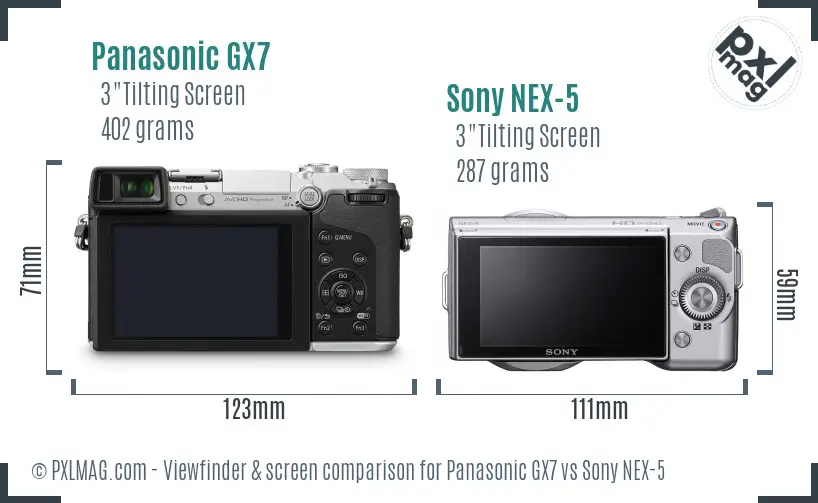 Panasonic GX7 vs Sony NEX-5 Screen and Viewfinder comparison