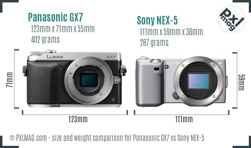 Panasonic GX7 vs Sony NEX-5 size comparison