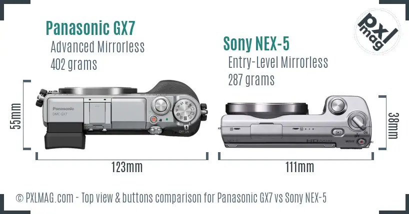 Panasonic GX7 vs Sony NEX-5 top view buttons comparison