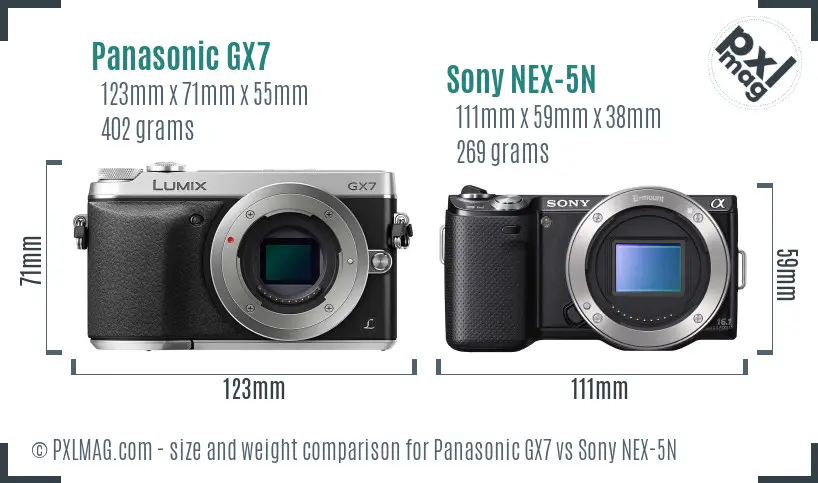 Panasonic GX7 vs Sony NEX-5N size comparison